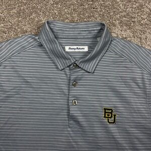 Tommy Bahama Mens Baylor University BU Striped Polo Shirt Gray Large L Cotton